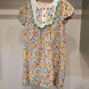 Floral Puff Sleeve Dress with Embroidered Bib